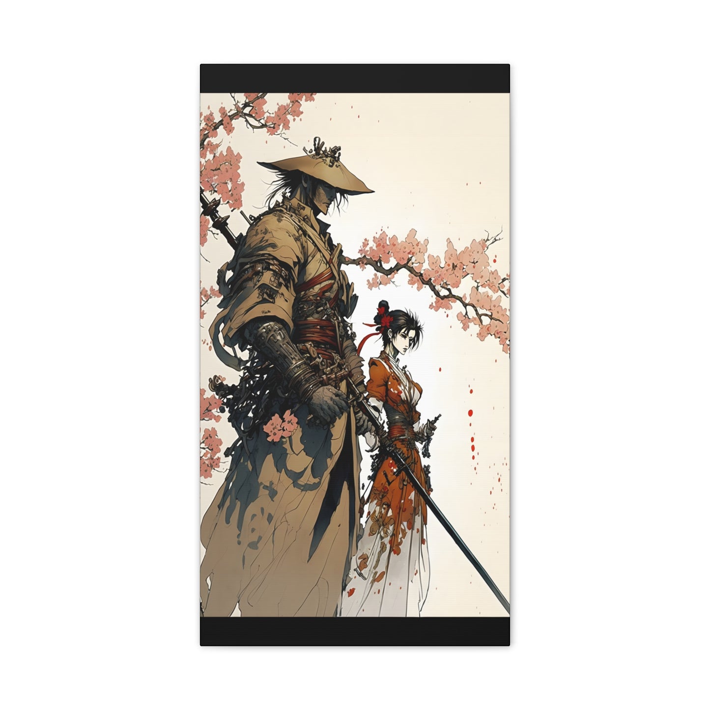 Samurai Ronin and Woman Warrior Art Print - Cherry Blossom Serenity The perfect gift for gamers and art collectors