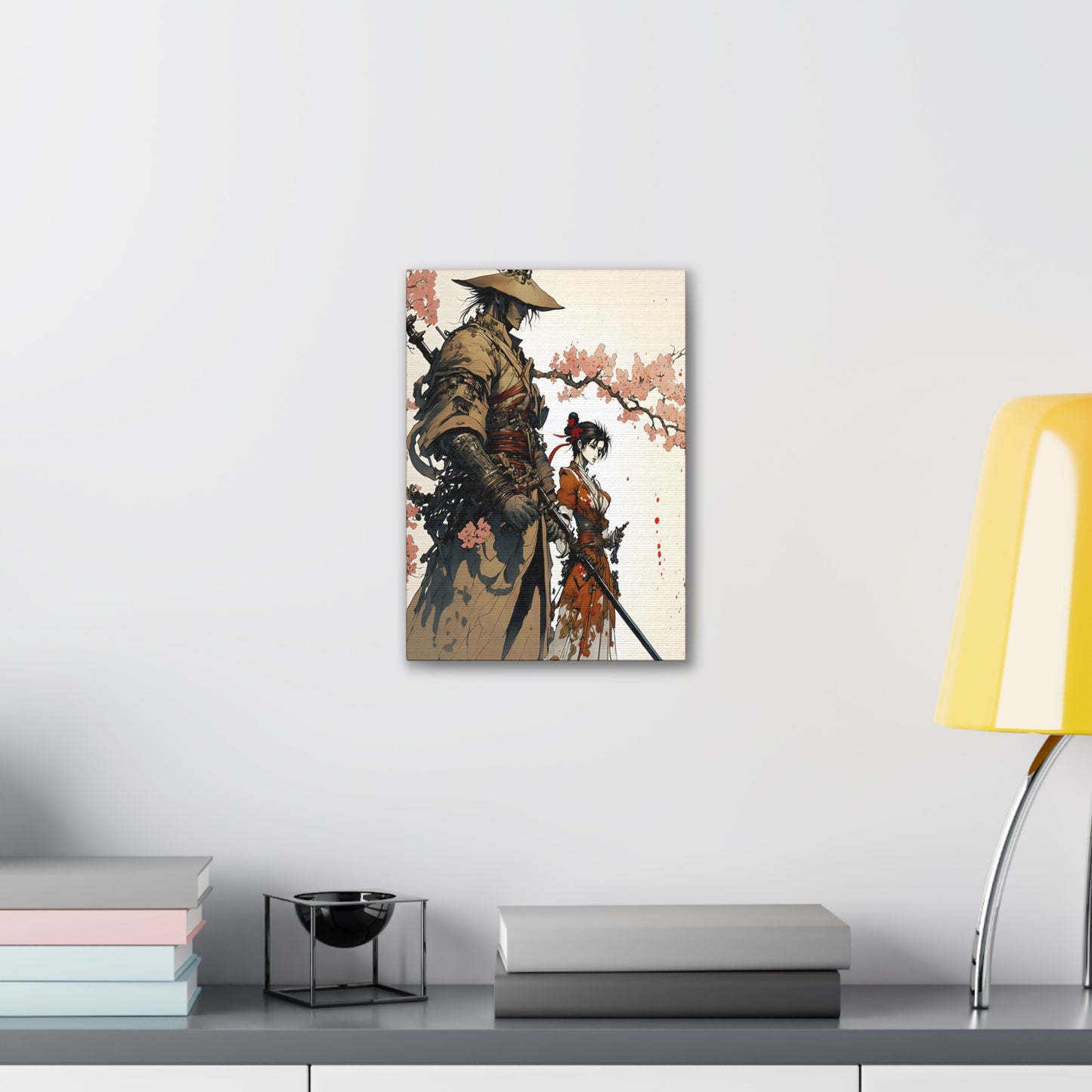 Samurai Ronin and Woman Warrior Art Print - Cherry Blossom Serenity The perfect gift for gamers and art collectors