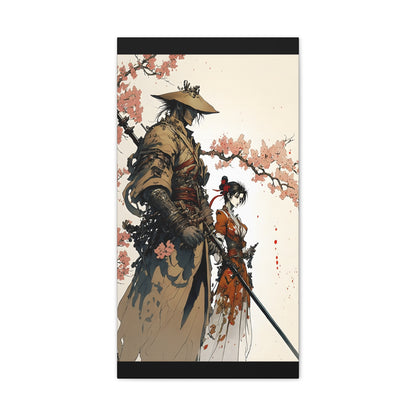 Samurai Ronin and Woman Warrior Art Print - Cherry Blossom Serenity The perfect gift for gamers and art collectors