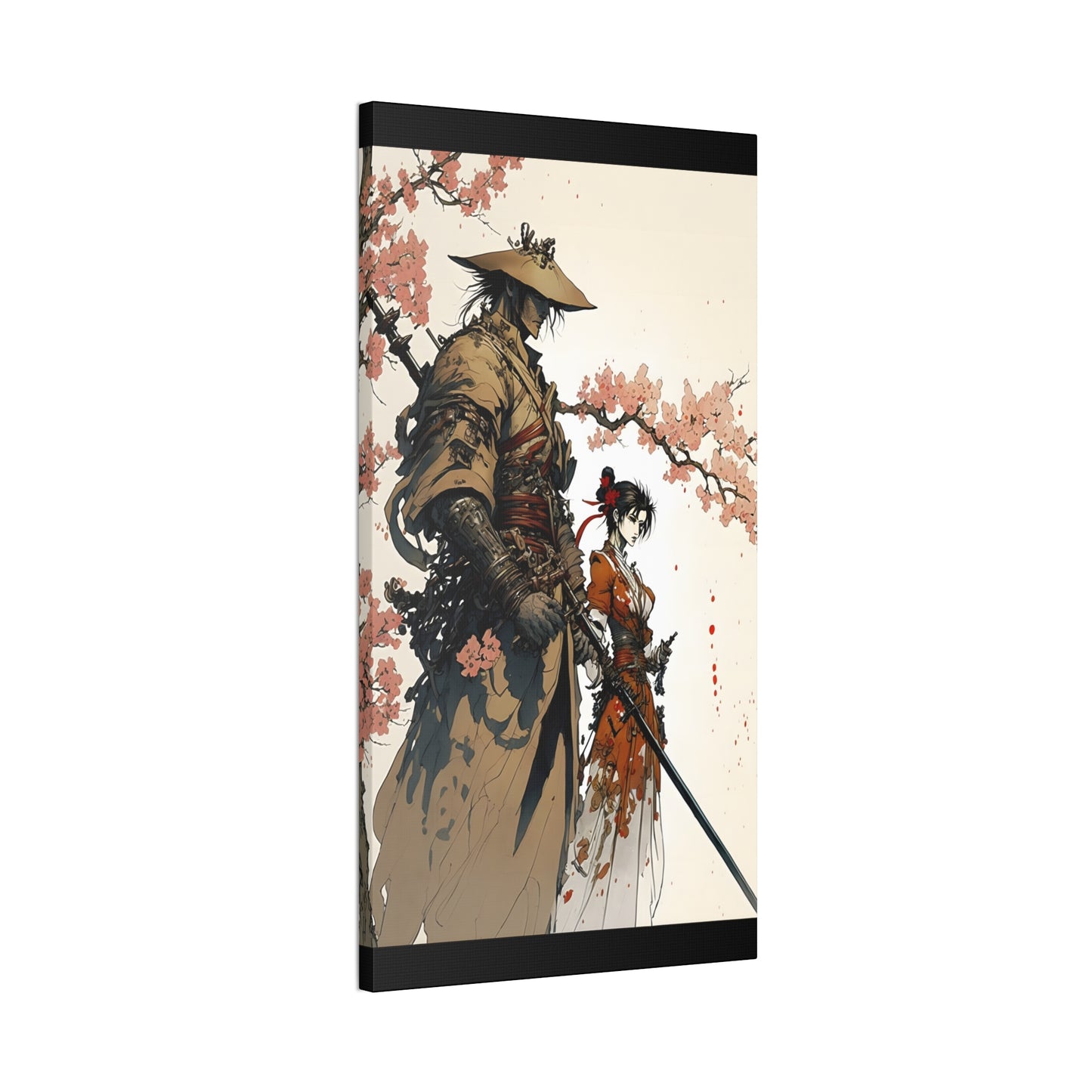 Samurai Ronin and Woman Warrior Art Print - Cherry Blossom Serenity The perfect gift for gamers and art collectors