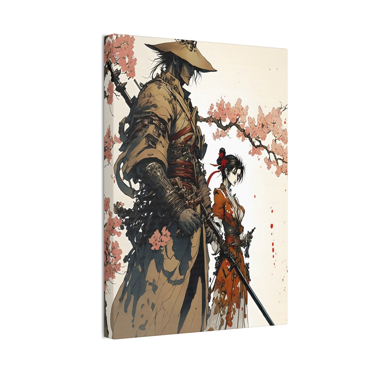 Samurai Ronin and Woman Warrior Art Print - Cherry Blossom Serenity The perfect gift for gamers and art collectors