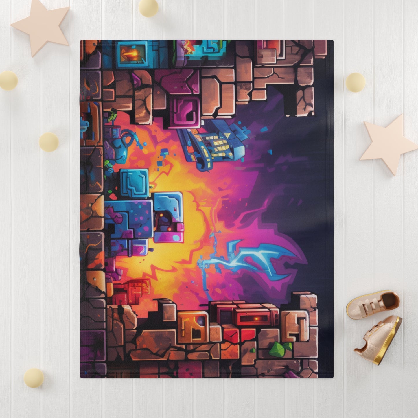 Graffiti brick world by Brandon Mclain,  Soft Fleece Baby Blanket (c)BrandonMclain2024