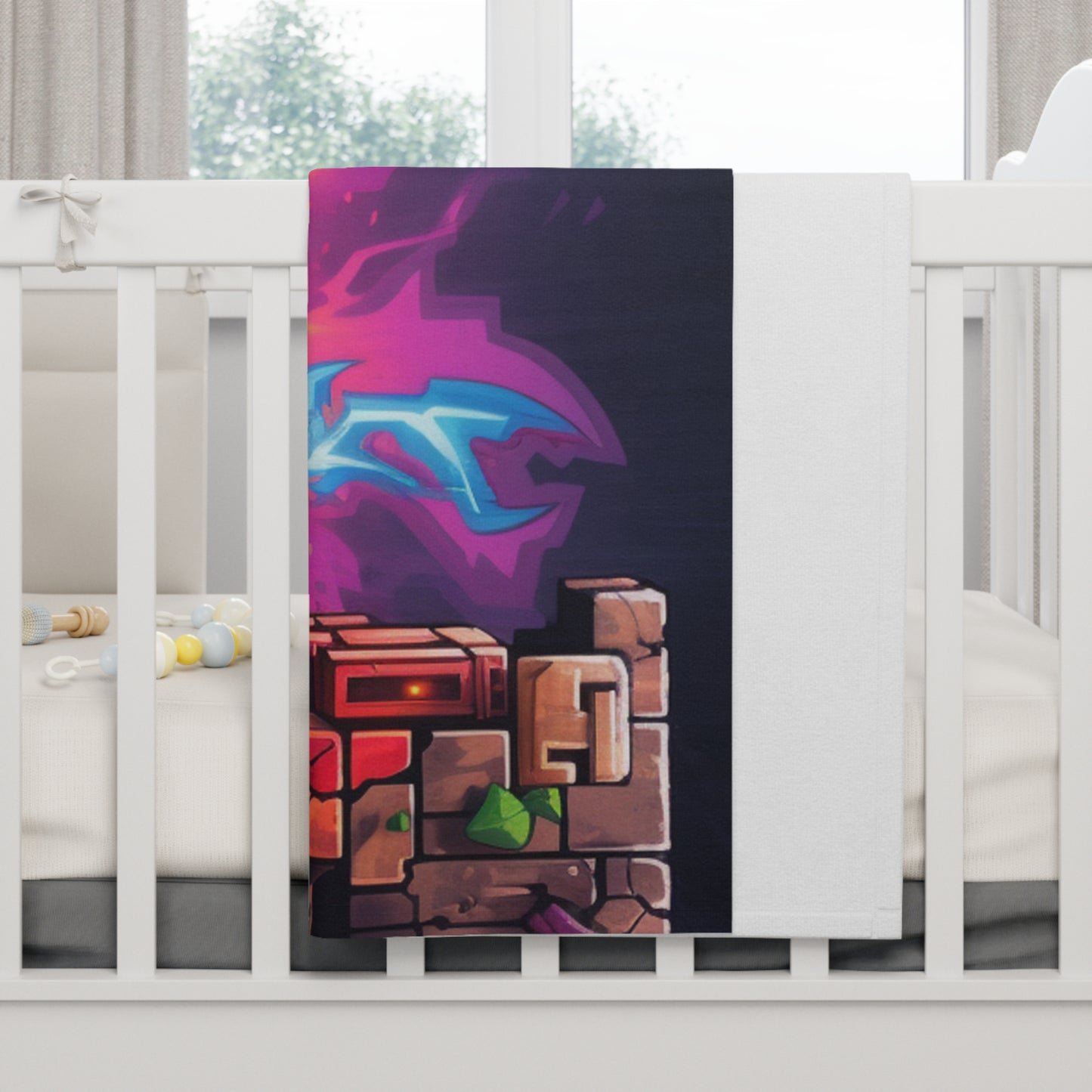Graffiti brick world by Brandon Mclain,  Soft Fleece Baby Blanket (c)BrandonMclain2024