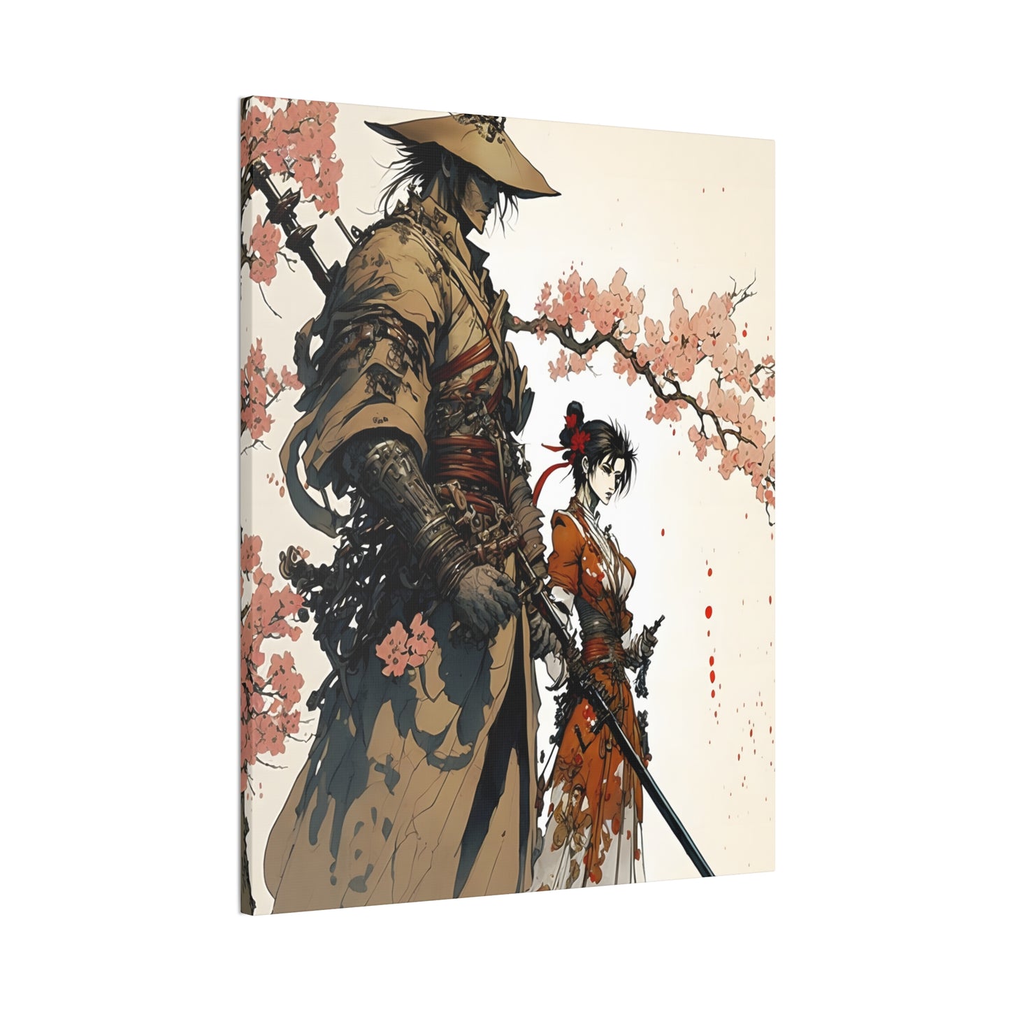 Samurai Ronin and Woman Warrior Art Print - Cherry Blossom Serenity The perfect gift for gamers and art collectors